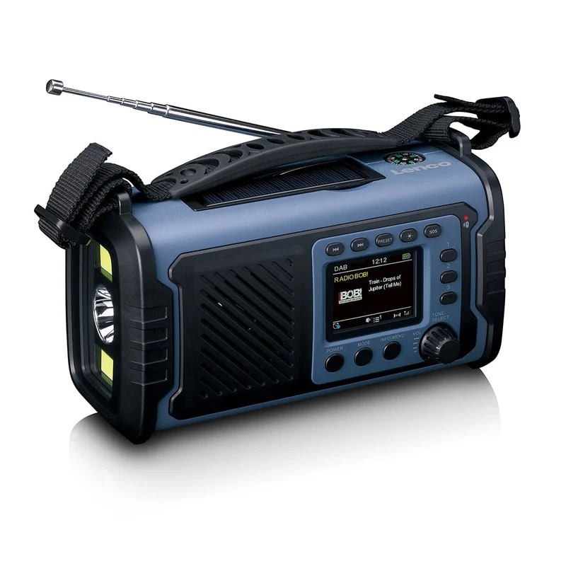 LENCO PDR-255BU - Noodradio met DAB+/FM, ASA, 20.000 mAh powerbank en zaklamp - Opladen mogelijk via zonne-energie en handzwengel - Blauw
