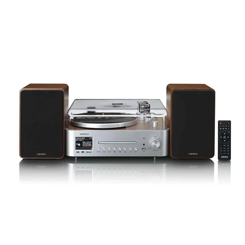 LENCO MC-860WDSI - Hifi Stereoset met platenspeler en speakers - Internet radio, DAB+, FM, Bluetooth®, CD/MP3-speler - Hout/zilver