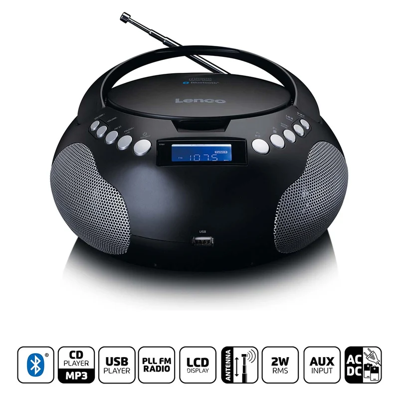 LENCO SCD-331BK - Draagbare Radio/CD/MP3 speler met USB en Bluetooth® - Zwart