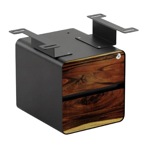 Desky Minimal Under Desk Cabinet - Saman Hardwood / Black