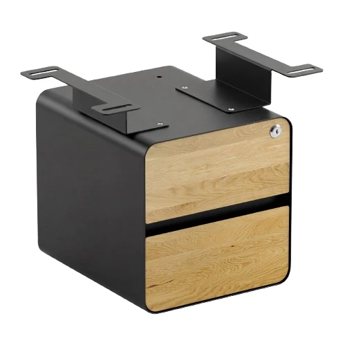 Desky Minimal Under Desk Cabinet - White Oak Hardwood / Black