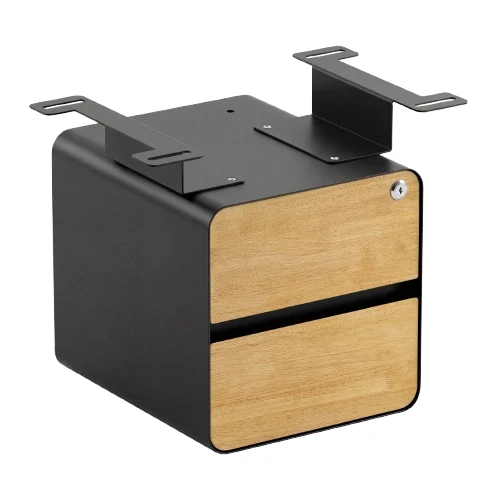 Desky Minimal Under Desk Cabinet - Light Oak Rubberwood / Black