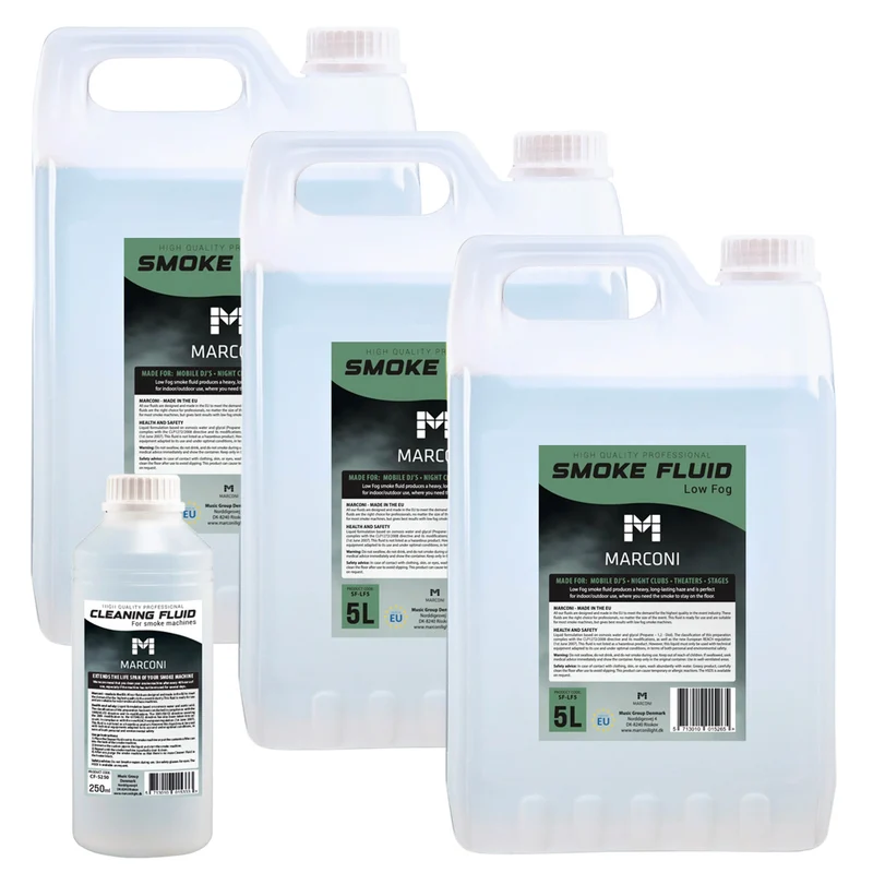 3 x 5L rökvätska (Low Fog) + 250ml Rengöringsvätska