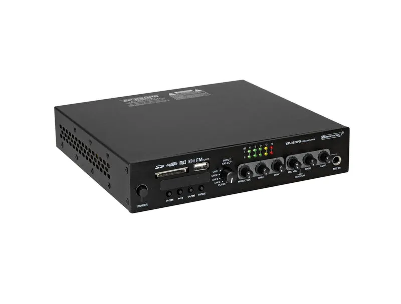 OMNITRONIC EP-220PS Förförstärkare med MP3-spelare, Bluetooth och FM-radio 9.5"