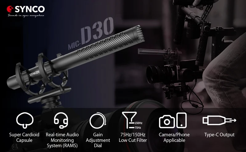 Synco D30 Video-shotgunmikrofon för kamera