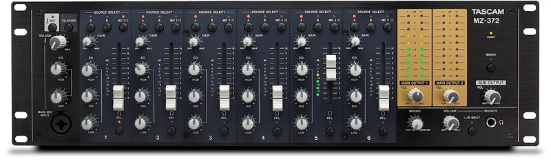 Tascam MZ-372 installationsmixer 2 zoner 7 mic/line-ingångar