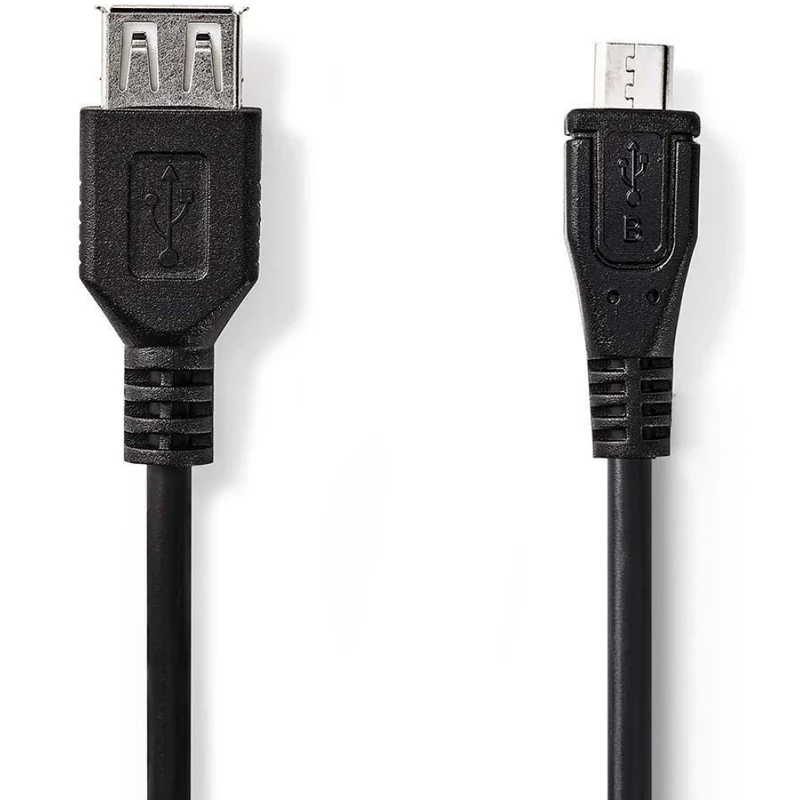 NEDIS USB Micro B hane till USB A hona – Svart, 20 cm