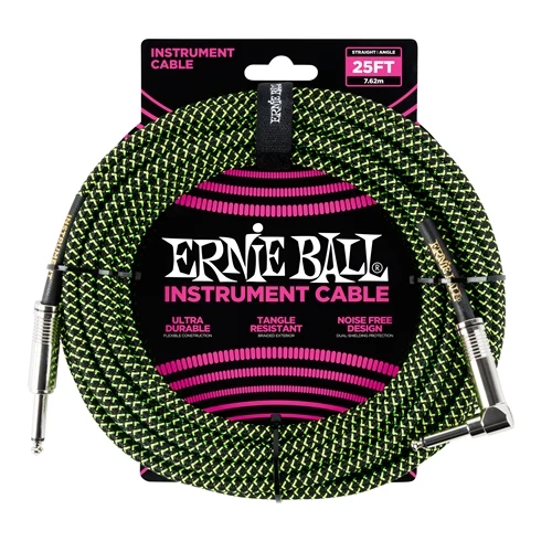 Ernie Ball 6066 gitarrkabel (svart, grön, 7,5 m)