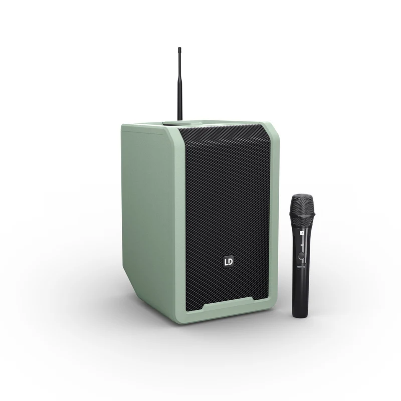 LD Systems ANNY® 8 HHD B5 GN - Portabel batteridriven Bluetooth® PA-högtalare med mixer och 1x trådlös handhållen mikrofon, Adventure Green