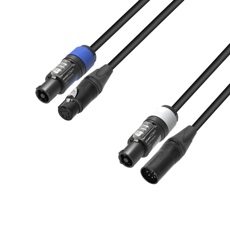 Adam Hall Cables 5 STAR H PCON 5D 0300 - hybridkabel | Ström och DMX | Neutrik® 5-polig XLR x powerCON® | 3 m