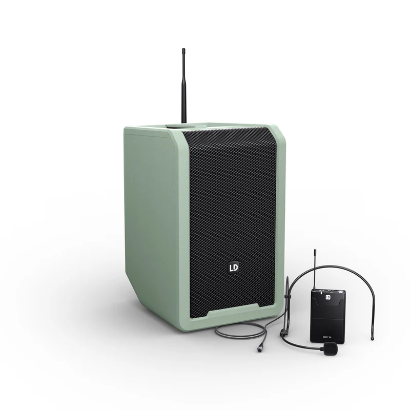 LD Systems ANNY® 8 BPH B8 GN - Portabel batteridriven Bluetooth® PA-högtalare med mixer och 1x headset-mikrofon (inkl. bodypack), Adventure Green