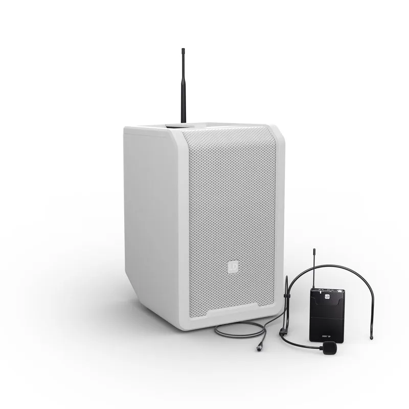 LD Systems ANNY® 8 BPH B8 W - Portabel batteridriven Bluetooth® PA-högtalare med mixer och 1x headsetmikrofon (inkl. bodypack), Ren vit