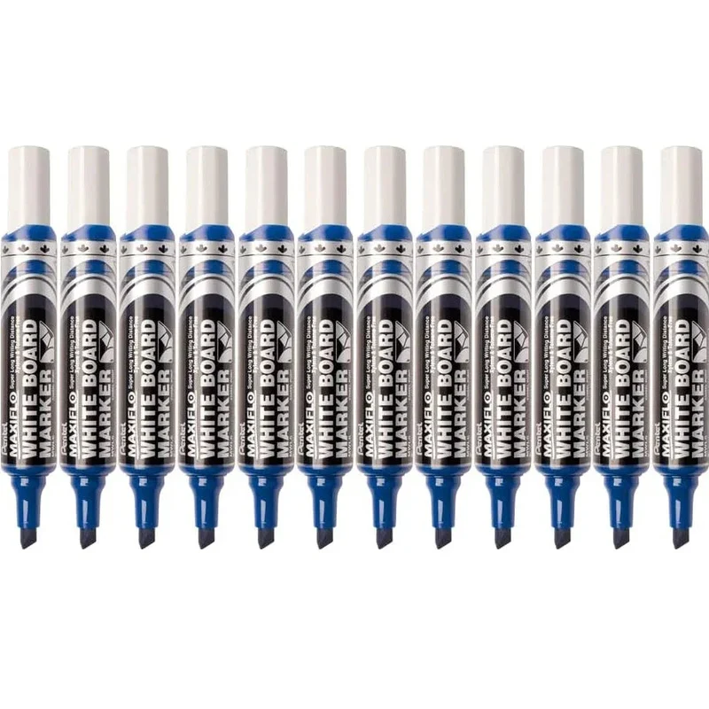 Pentel Maxiflo Whiteboard Marker Chisel Point 7mm Box 12 (Blue)