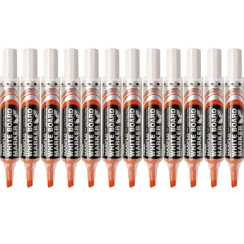 Pentel Maxiflo Whiteboard Marker Chisel Point 7mm Box 12 (Red)