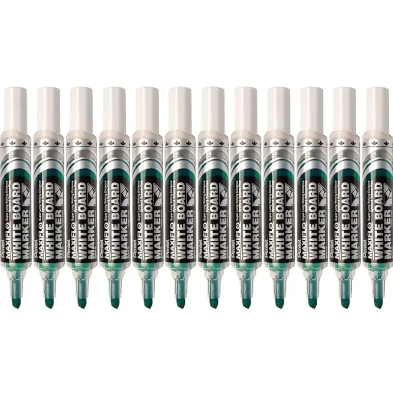 Pentel Maxiflo Whiteboard Marker Chisel Point 7mm Box 12 (Green)