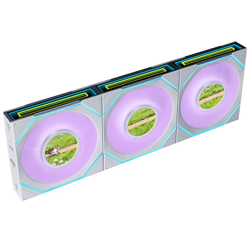 Lian Li Uni Fan SL Infinity 1.8in LCD Flex 2.4GHz Wireless 120mm Reverse Blade ARGB Fan 3 Pack - White (12RSLIND1F3W)