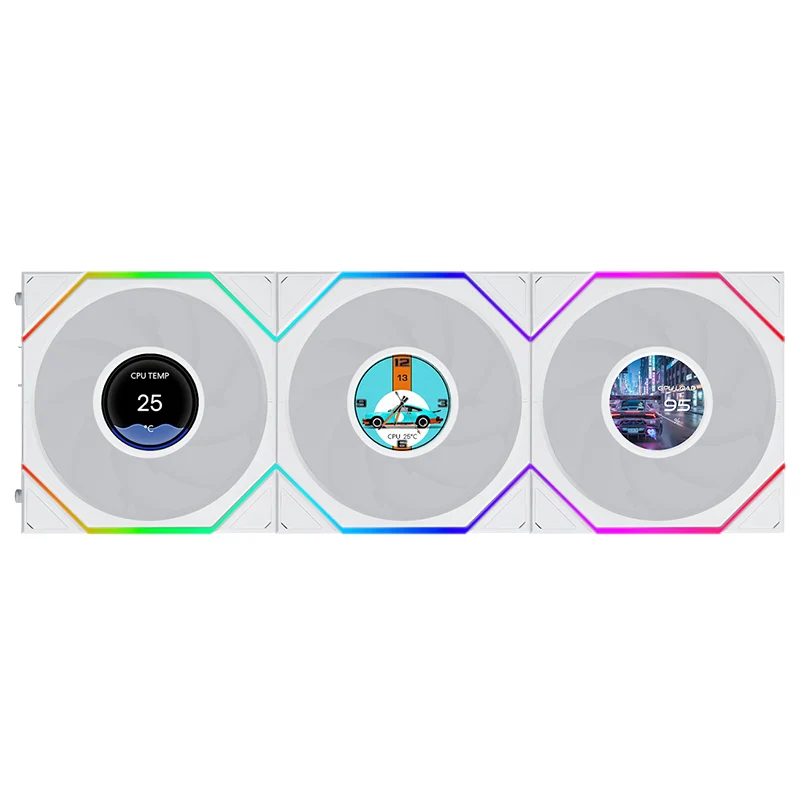 Lian Li Uni Fan TL 1.8in LCD Flex 2.4GHz Wireless 120mm Reverse Blade ARGB Fan 3 Pack - White (12RTLLCD1F3W)