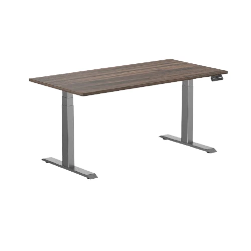 Desky Dual Melamine Sit Stand Desk 150cm Jarrah Legno Desktop and Space Grey Frame