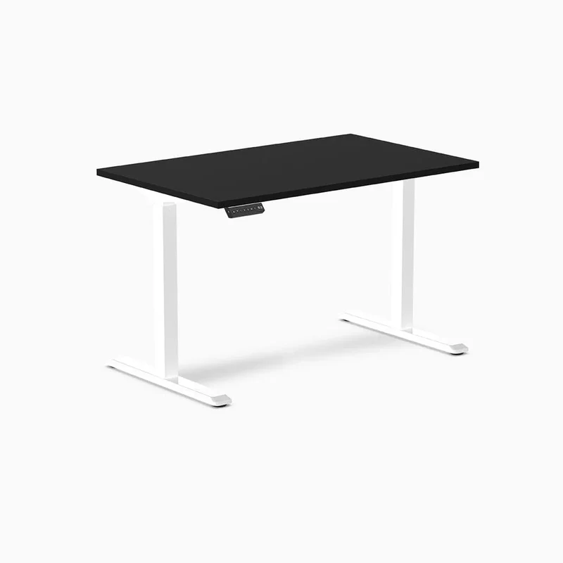 Desky Single Sit Stand Gaming Desk 120cm Black Desktop and White Frame