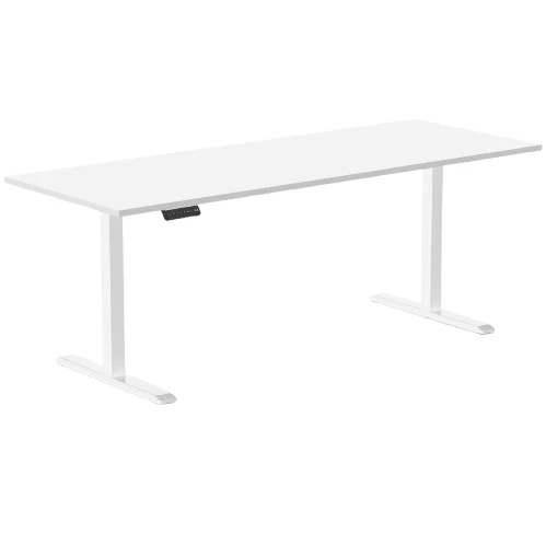 Desky Single Sit Stand Desk 200cm White Desktop and White Frame