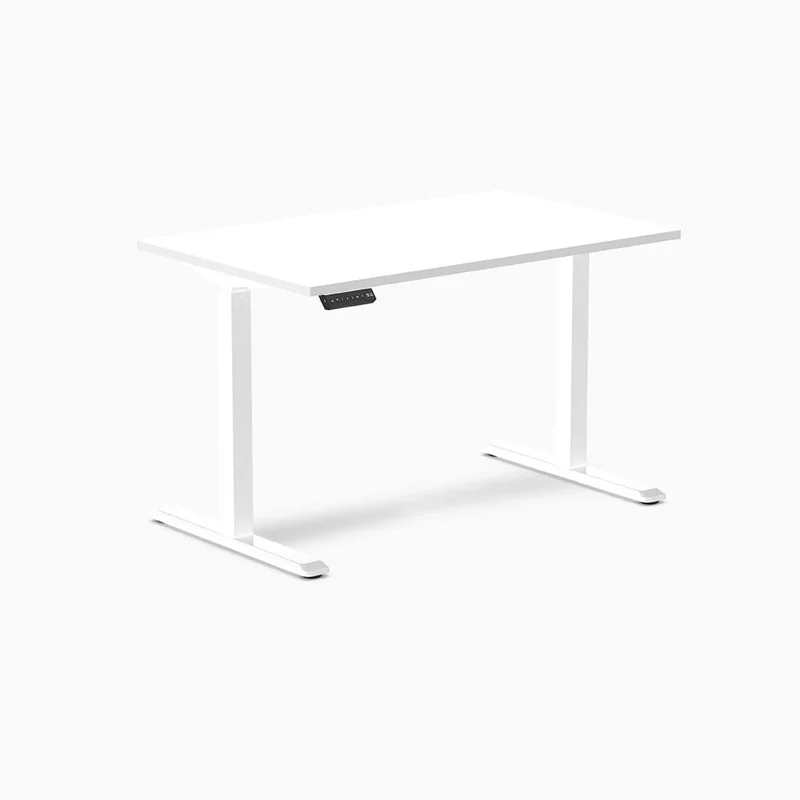 Desky Single Sit Stand Gaming Desk 120cm White Desktop and White Frame