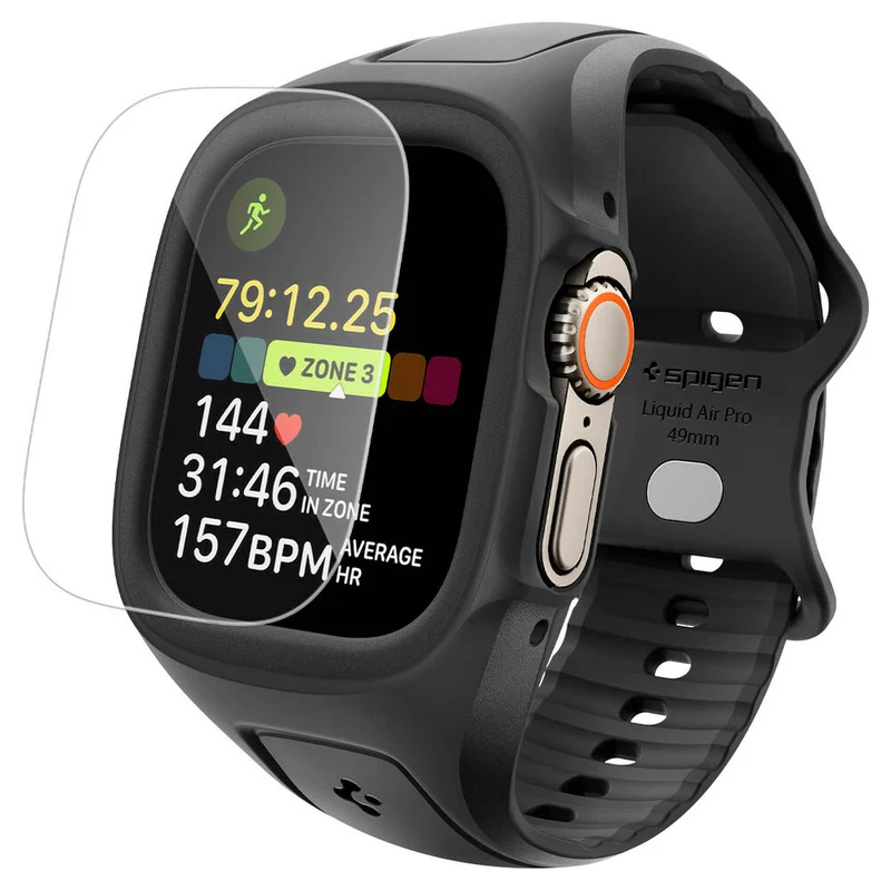 Spigen Apple Watch Ultra 4/3/2/1 49mm Liquid Air Pro Band Case with Screen Protector (Black)