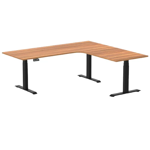 Desky L-Shape Melamine Sit Stand Desk 200cm - Left Return Prime Oak Top and Matte Black Leg