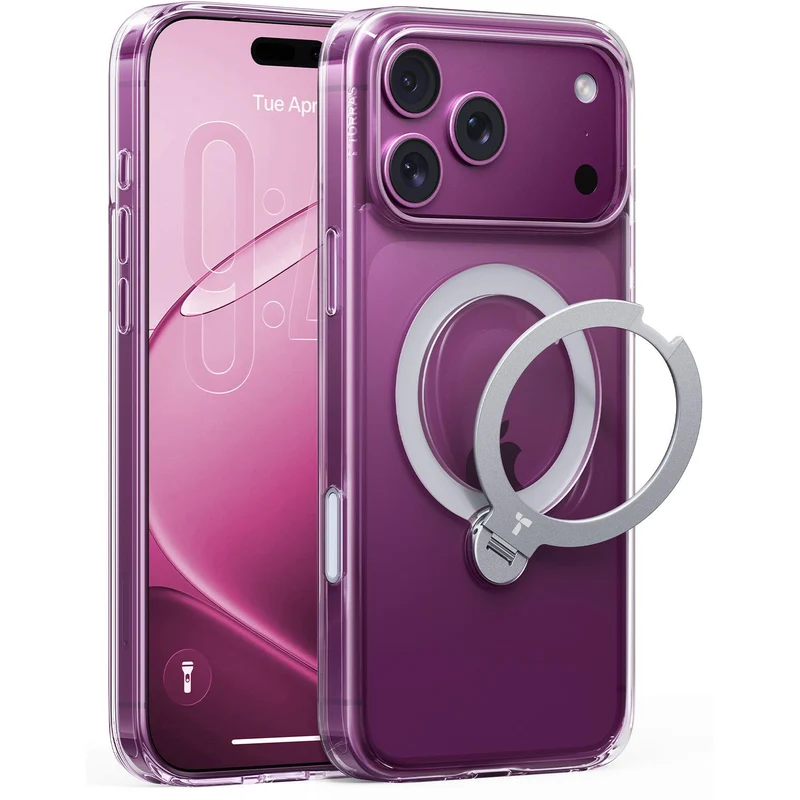Torras Ostand Q3 Spin Case for iPhone 18 Pro Max (Clear)