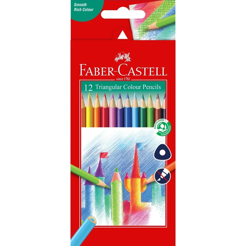 Faber-Castell Tri-Grip Triangular Coloured Pencils Assorted Pack 12