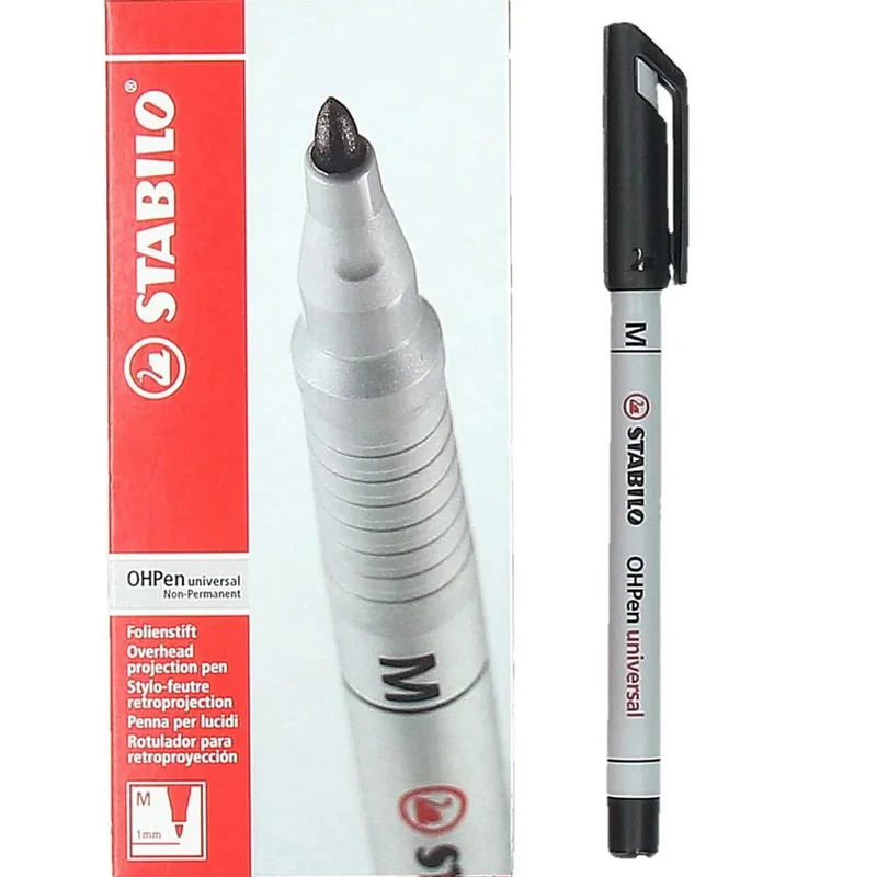 Stabilo Universal Overhead Projector OHP Soluble Marker Pen Medium Black Box 10