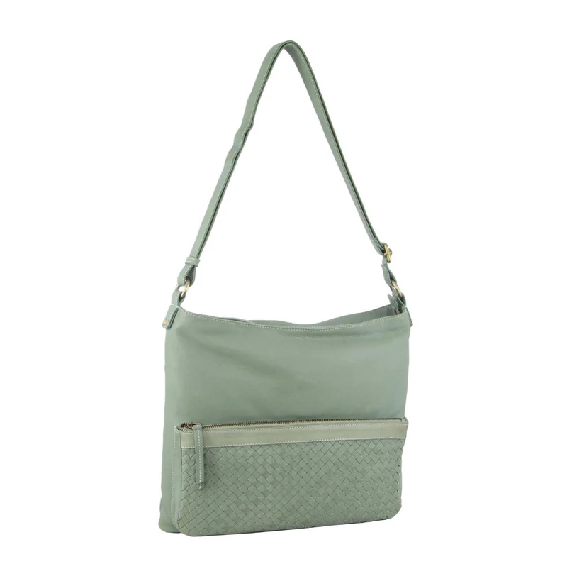 Pierre Cardin Womens Woven Leather Flap Cross-Body Bag Handbag - Mint