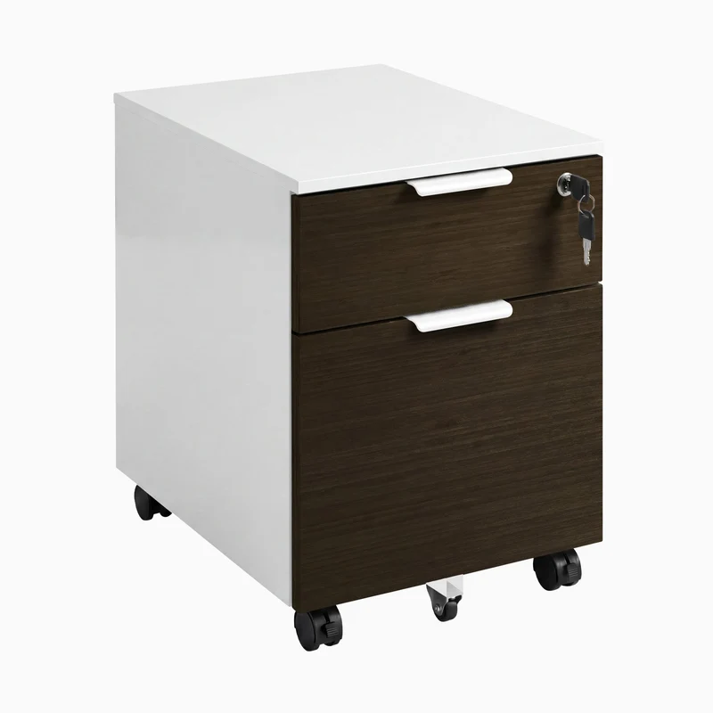 Desky Minimal Filing Cabinet - White / Dark Bamboo