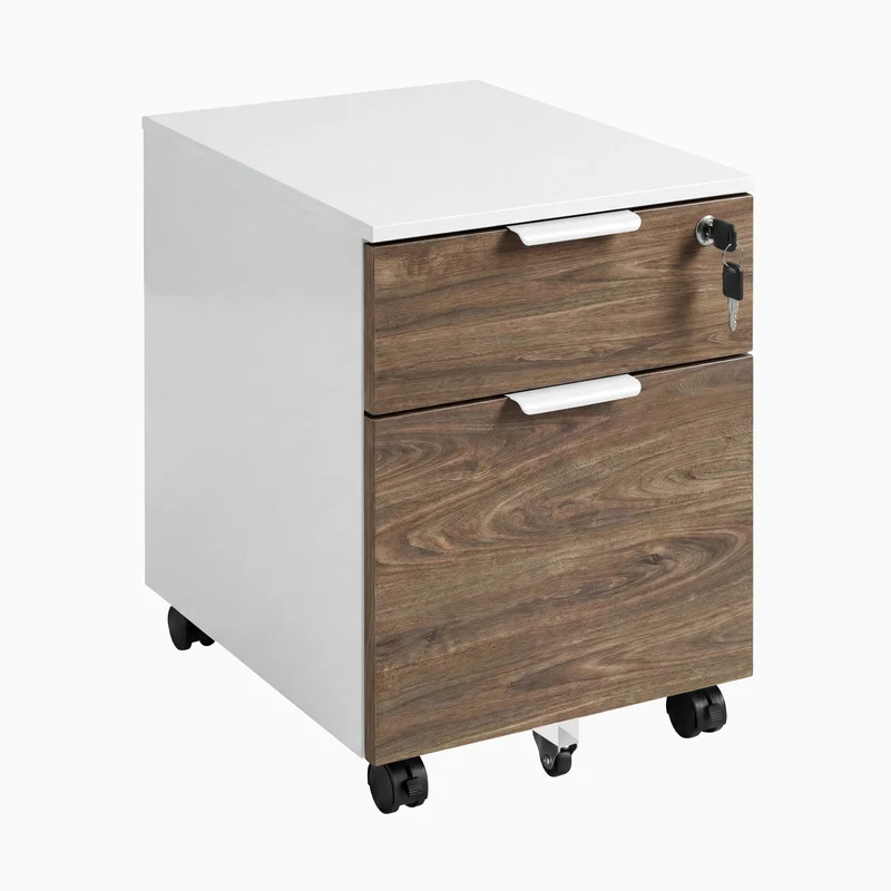 Desky Minimal Filing Cabinet - White / Natural Walnut Melamine