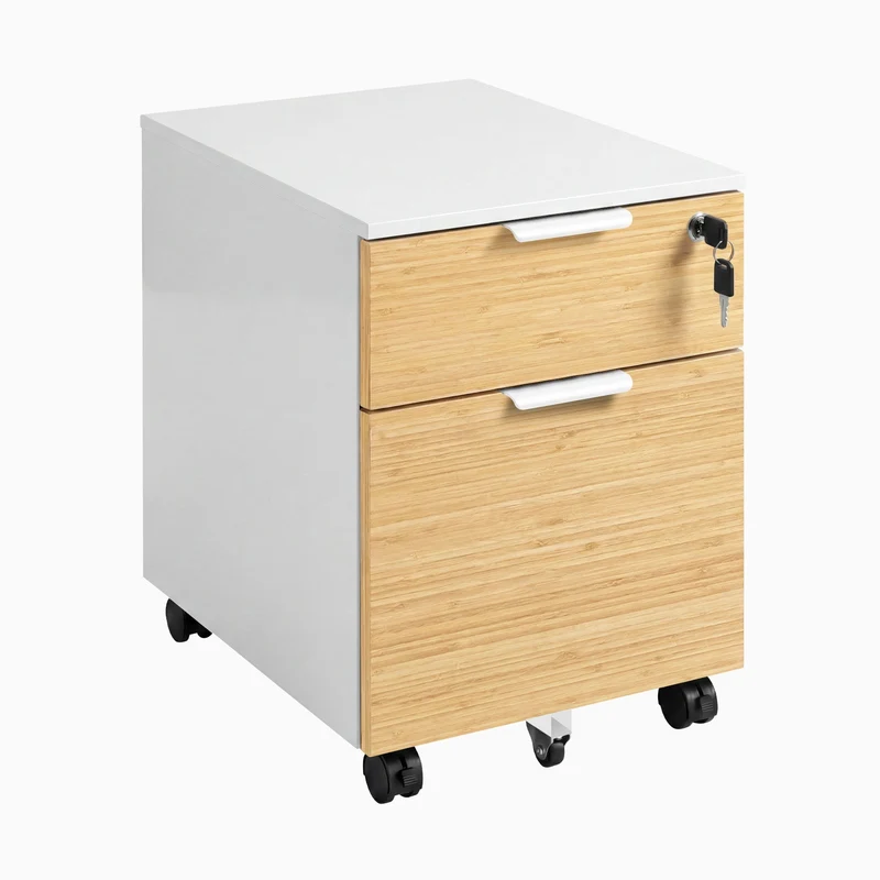 Desky Minimal Filing Cabinet - White / Bamboo