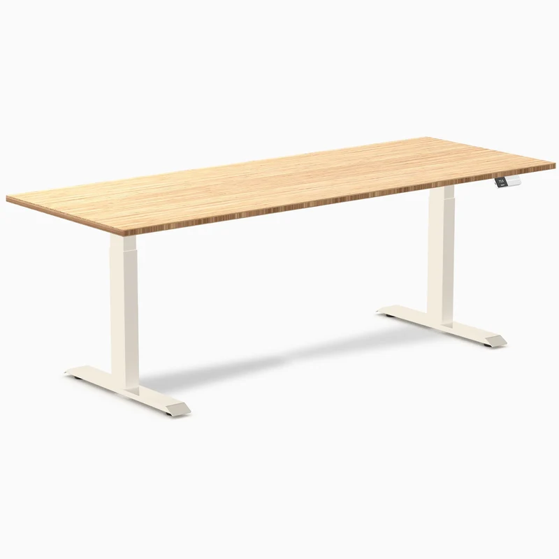 Desky Dual Bamboo Sit Stand Desk 200cm and Wheat Frame