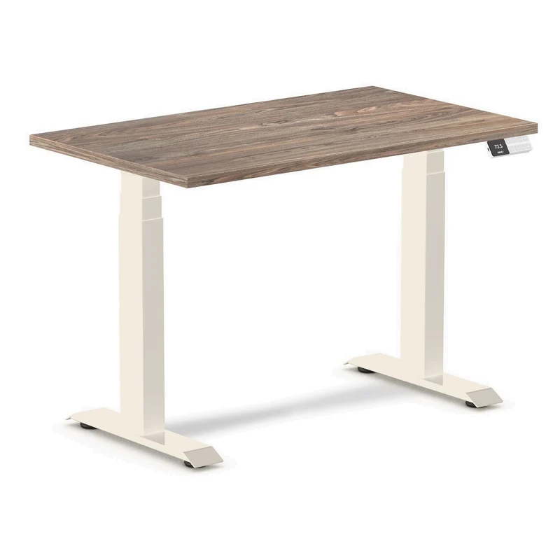 Desky Dual Mini Sit Stand Desk 1000x600 Natural Walnut Desktop and Wheat Frame