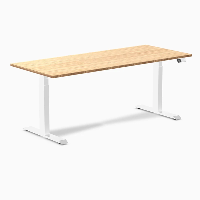 Desky Dual Bamboo Sit Stand Desk 180cm and White Frame