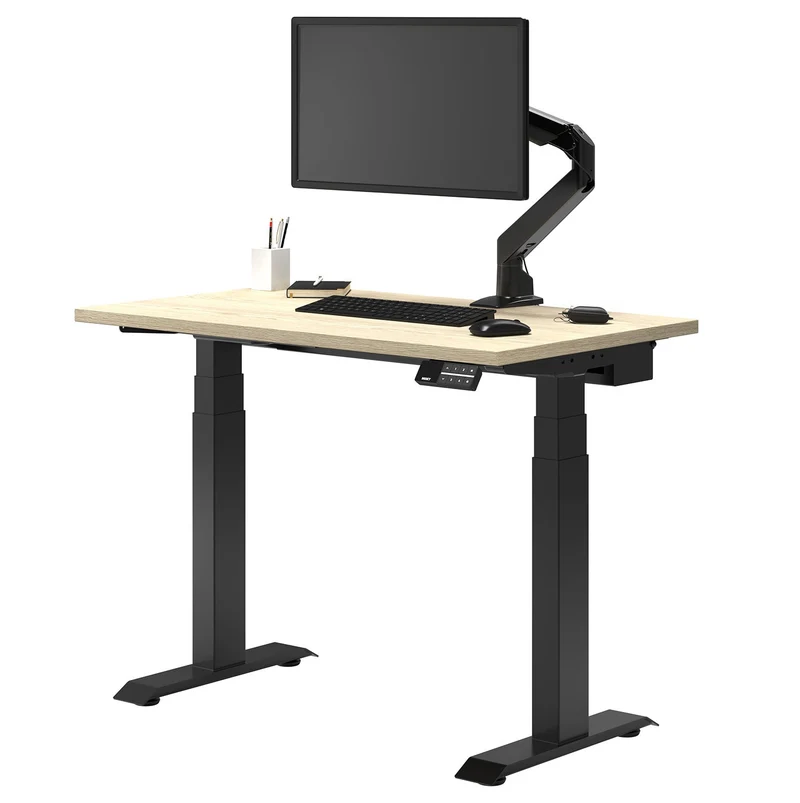 Desky Dual Mini Sit Stand Desk 1000x600 Classic Oak Desktop and Matte Black Frame
