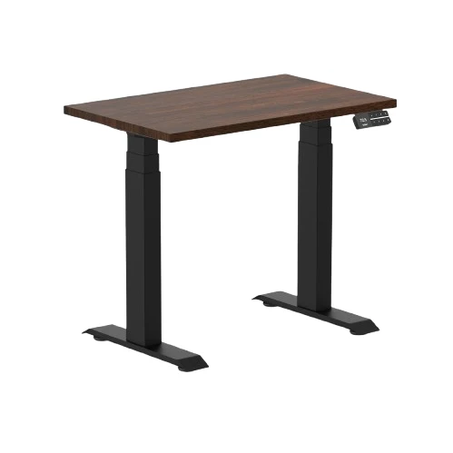 Desky Dual Mini Rubberwood Sit Stand Desk 80cm Dark Walnut Desktop and Matte Black Frame