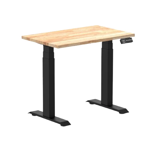 Desky Dual Mini Rubberwood Sit Stand Desk 80cm Natural Desktop and Matte Black Frame