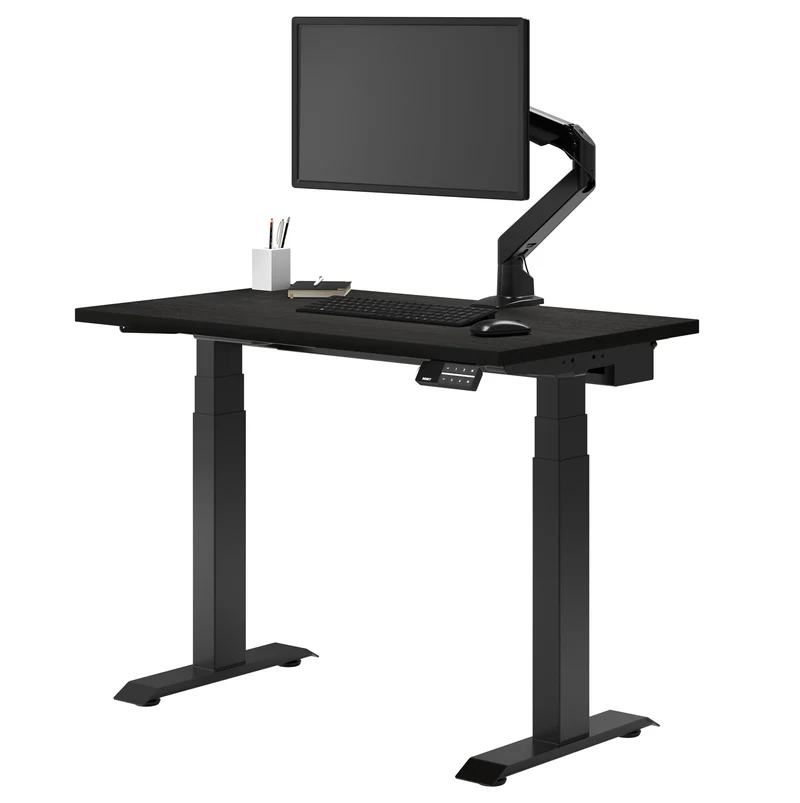 Desky Dual Mini Bamboo Sit Stand Desk 100cm (Dark Bamboo Desktop/Matte Black Frame)
