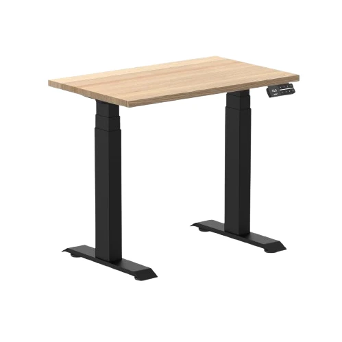 Desky Dual Mini Hardwood Sit Stand Desk 80cm White Ash Desktop and Matte Black Frame