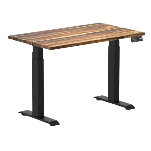 Desky Dual Mini Hardwood Sit Stand Desk 100cm Pheasantwood Desktop and Matte Black Frame