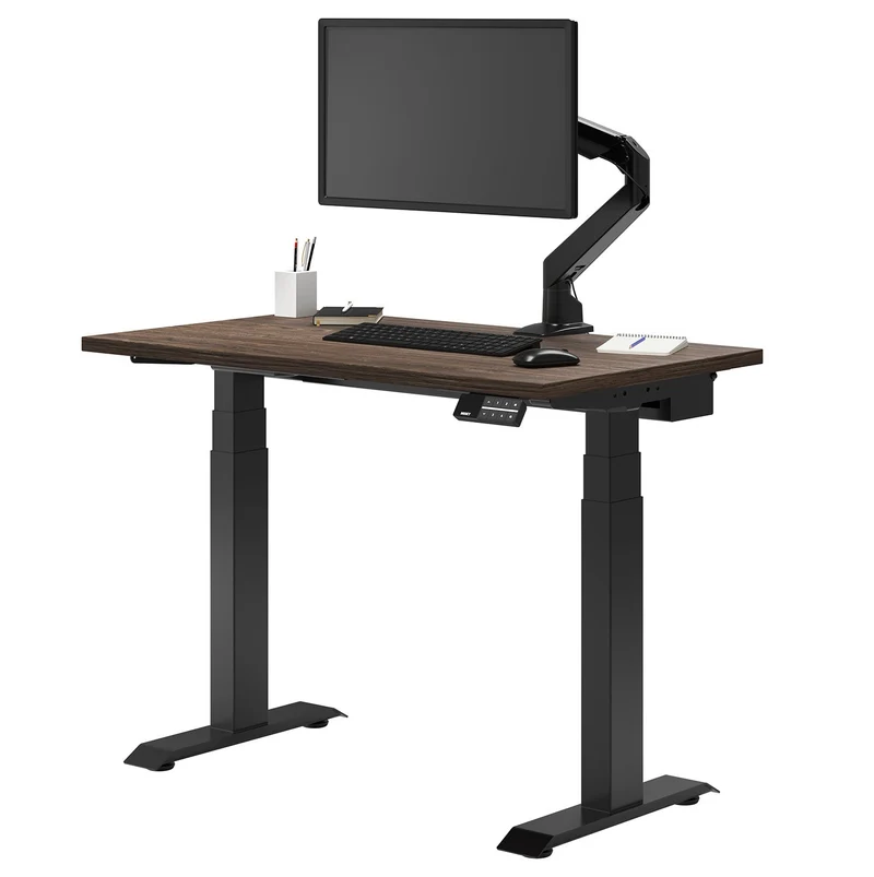 Desky Dual Mini Sit Stand Desk 1000x600 Natural Walnut Desktop and Matte Black Frame