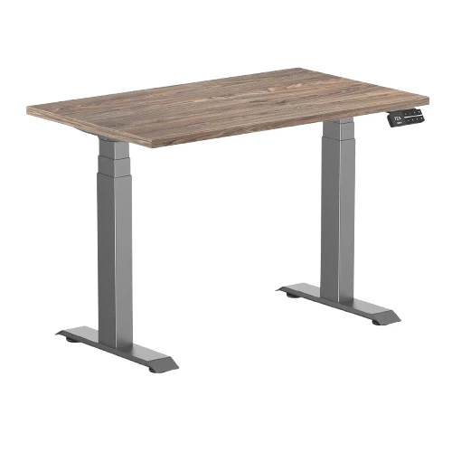 Desky Dual Mini Sit Stand Desk 1000 x 600 Natural Walnut Desktop and Space Grey Frame