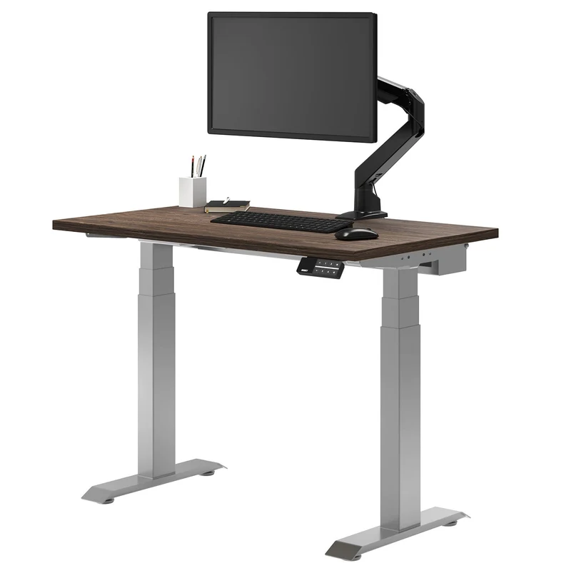 Desky Dual Mini Sit Stand Desk 1000x600 Natural Walnut Desktop and Grey Frame