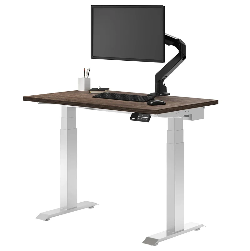 Desky Dual Mini Sit Stand Desk 1000x600 Natural Walnut Desktop and White Frame