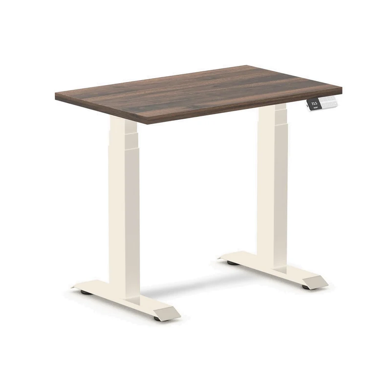 Desky Dual Mini Sit Stand Desk 800x500 Jarrah Legno Desktop and Wheat Frame