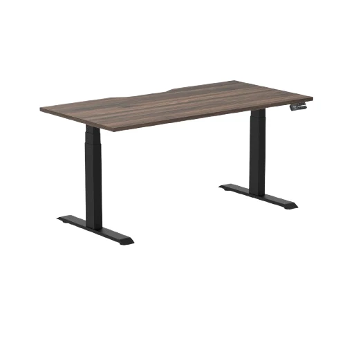 Desky Dual Scalloped Melamine Sit Stand Desk - Jarrah Legno / 1500x750mm / Matte Black