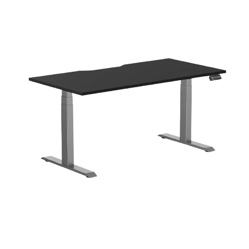 Desky Dual Scalloped Melamine Sit Stand Desk - Black / 1500x750mm / Space Grey